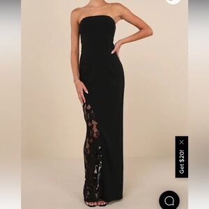 Lulu's Black Strapless Lace Detail Dress
